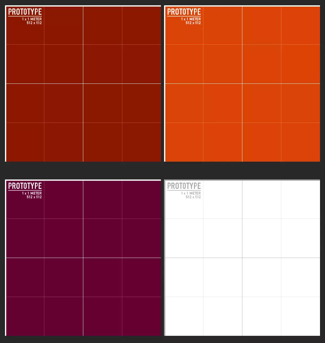Préréglages de prototypes de matériaux dans Unity.