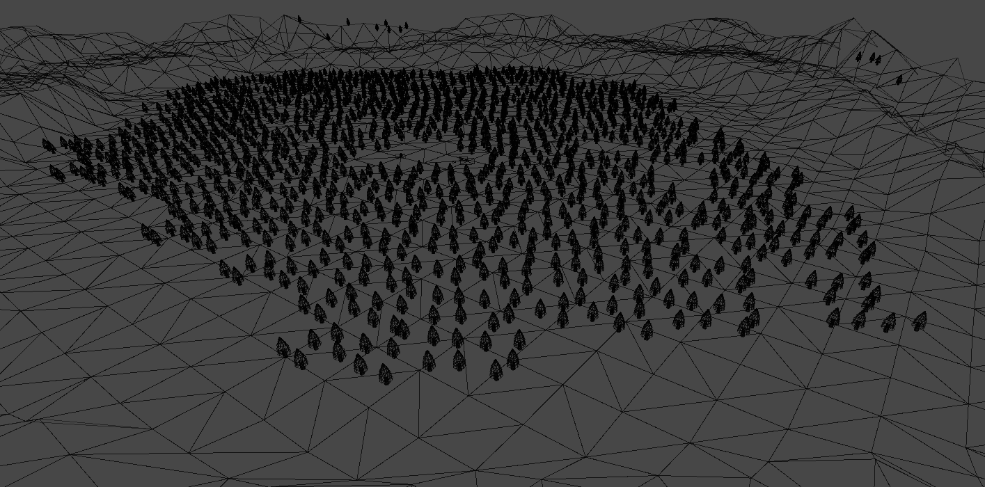 Rendu filaire Unity d'une scène avant optimisation