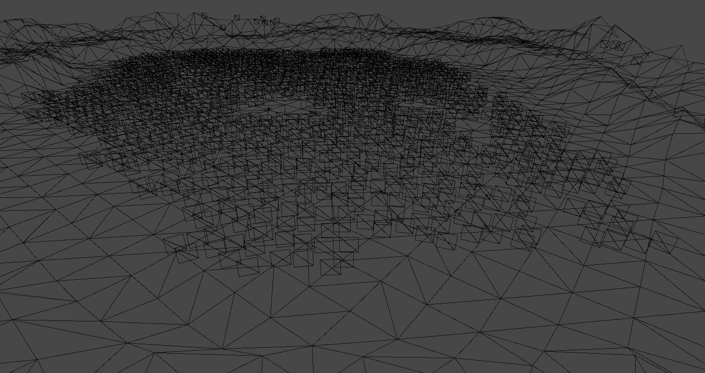 Rendu filaire Unity d'une scène après optimisation
