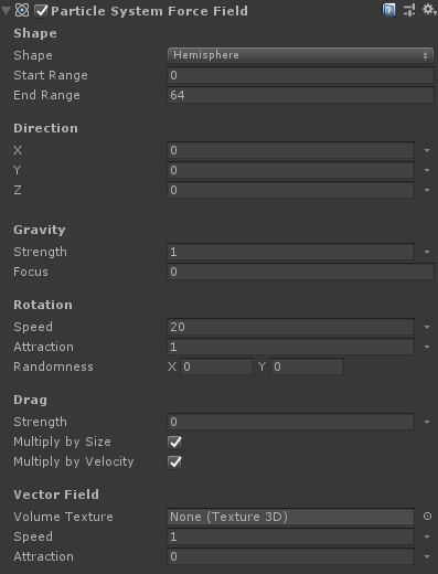 Vue de l'inspecteur du champ de force du système de particules