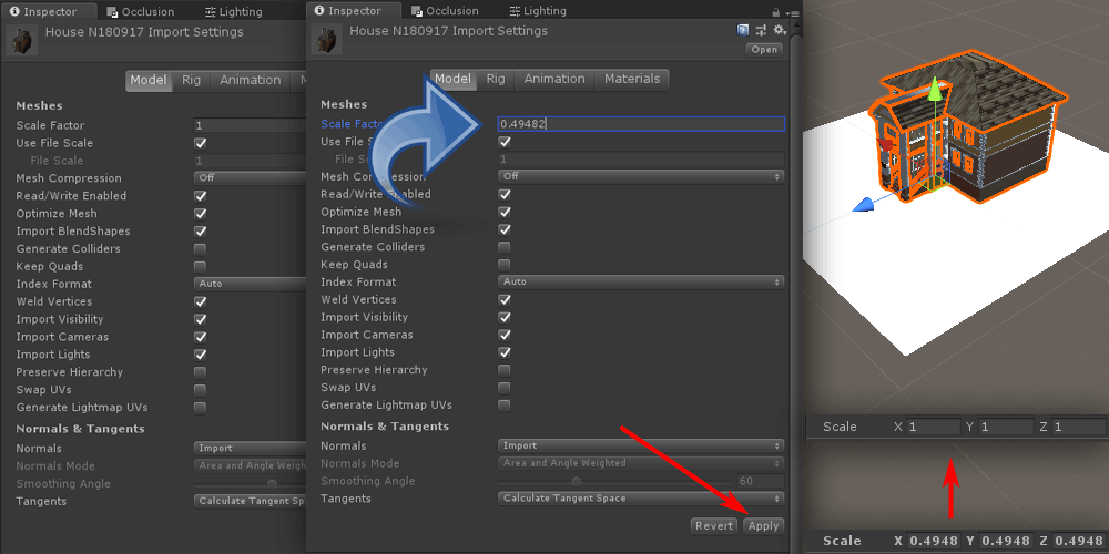 Paramètres du facteur d'échelle Unity 3D