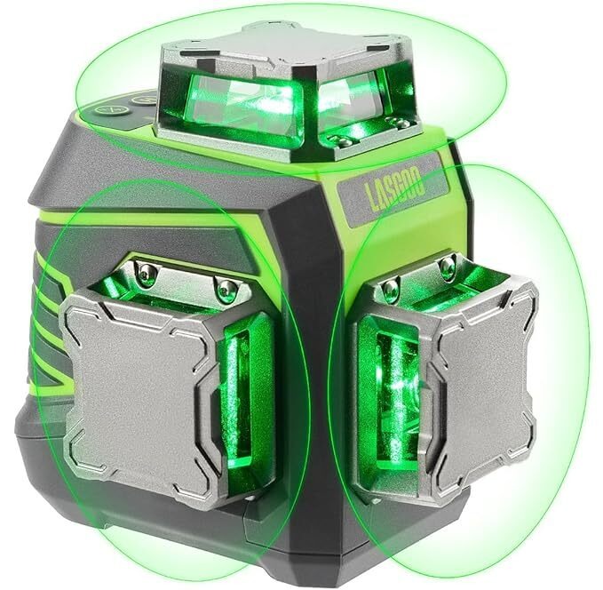 Niveau laser 3x360° autonivelant, laser 3D à lignes croisées vertes pour construction et suspension de tableaux, batterie rechargeable, télécommande, support rotatif magnétique inclus - LG-3Dx